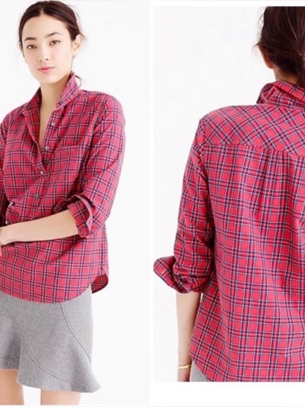 JCrew Red Tartan Plaid Popover Shirt